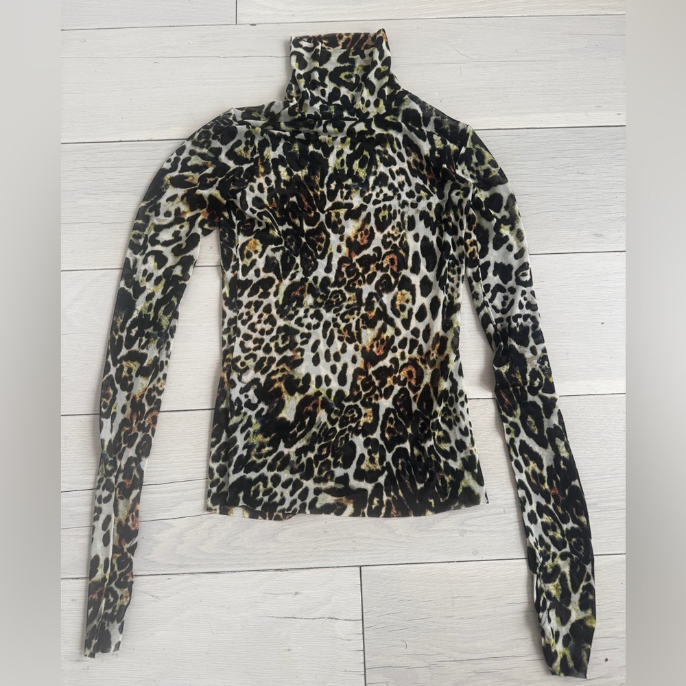AFRM Zadie Long Sleeve Mesh Turtleneck - Leopard (Size Small)